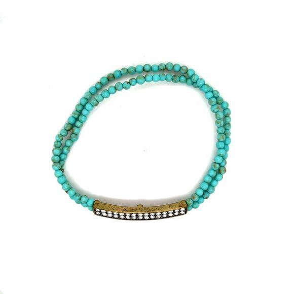 Stretchy Turquoise/Rhinestones Bracelet - Picture 3 of 4